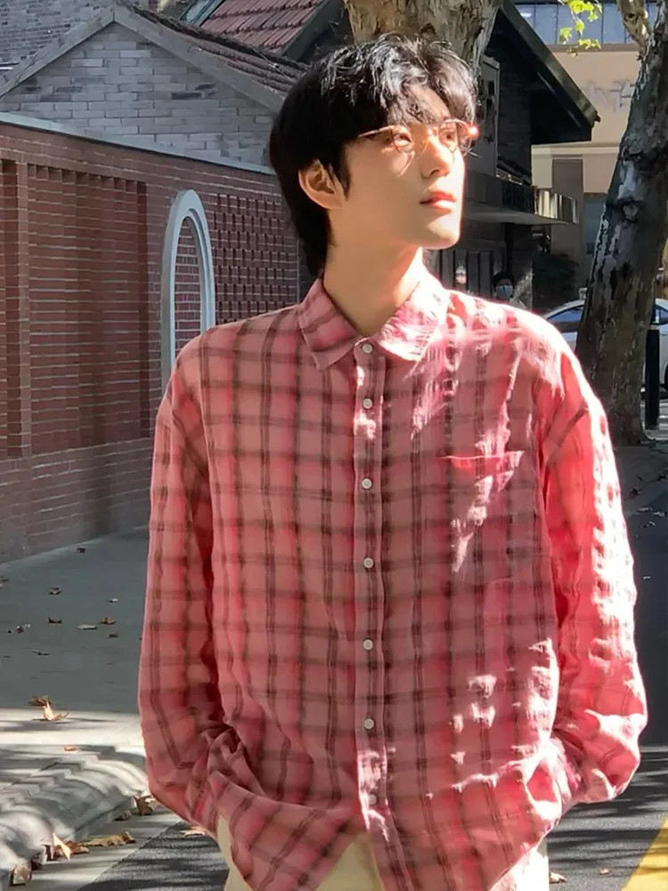 

Мужская рубашка Cleanfit с длинным рукавом в красную клетку, осенняя модная верхняя одежда для пар, приталенный крой, из полиэфирного волокна, не мнется