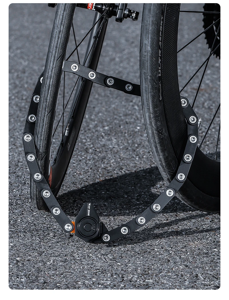WEST BIKING Faltbares Zahlenschloss Diebstahlsicheres Fahrrad-Kettenschloss aus Aluminium Tragbares E-Bike Roller Sicherheitsschloss Zubehör – Detail 16