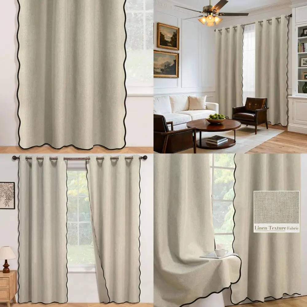 

84 Scallop-Edged Linen Blackout Curtains, 100% Neutral Thermal Insulated for Winter, Suitable for Various Rooms