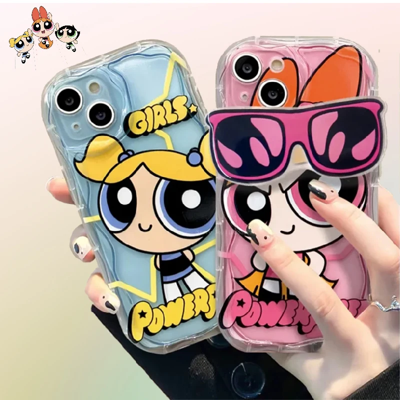 Cute Powerpuff Girls Glasses Holder Case For iPhone 15 14 13 12 11 Pro Max X XR XS 8 7 Plus SE 2020 Clear Soft Silicone Cover