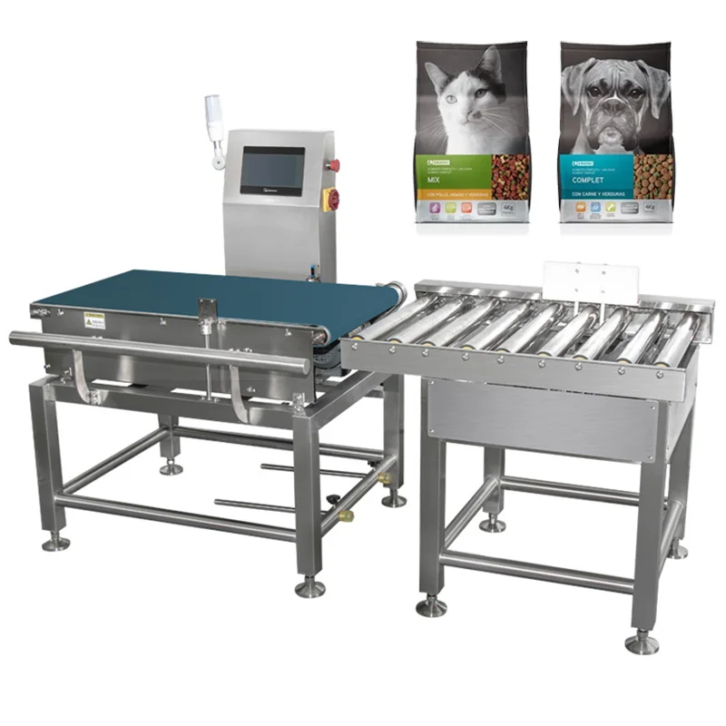 Automatic Online checkweigher Cat dog Food Industrial Conveyor Belt  Weight Sorter machine pusher rejector  bottle check weigher