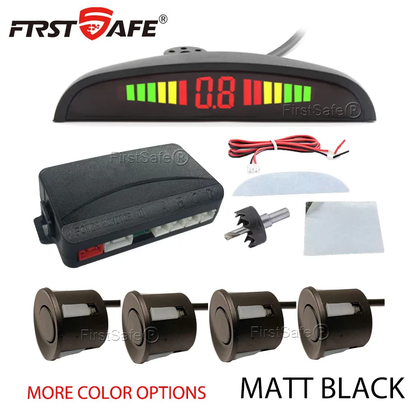 FirstSafe Car Parking Sensor Kit LED Display With 22mm 4 Sensors Radar Detector System Universal All Car