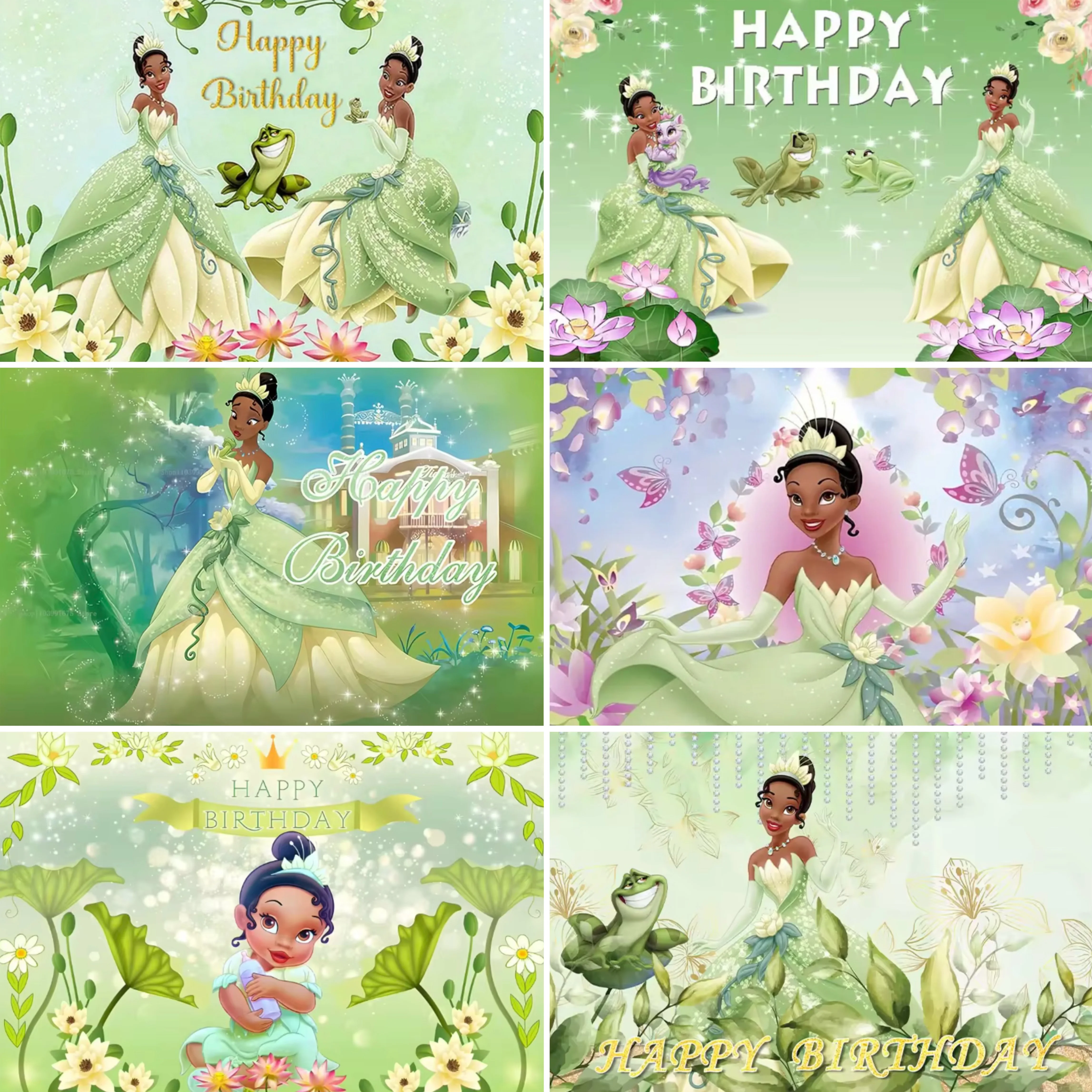 

Disney Princess Tiana and Frog Theme Birthday Party Decor Backdrop Cake Table Decor Poster Kids Party Supplies Photo Backdrop