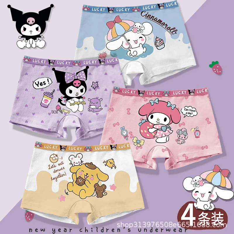 

4 Piece Kuromi Girls Boys Boxer Panties child Flat corner cotton shorts Breathable briefs without squeezing Christmas Gift 4-12Y
