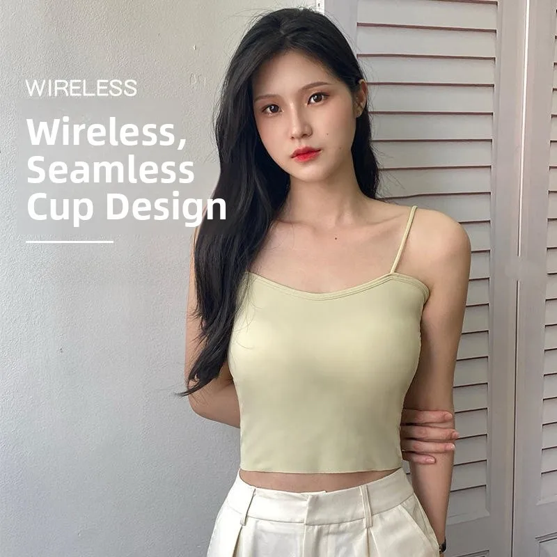 Thin Ice Silk Camisole Tank Top Women's Inner Wear Summer Sexy Integrated Bra Pad Vest Strapless Bustier Outerwear