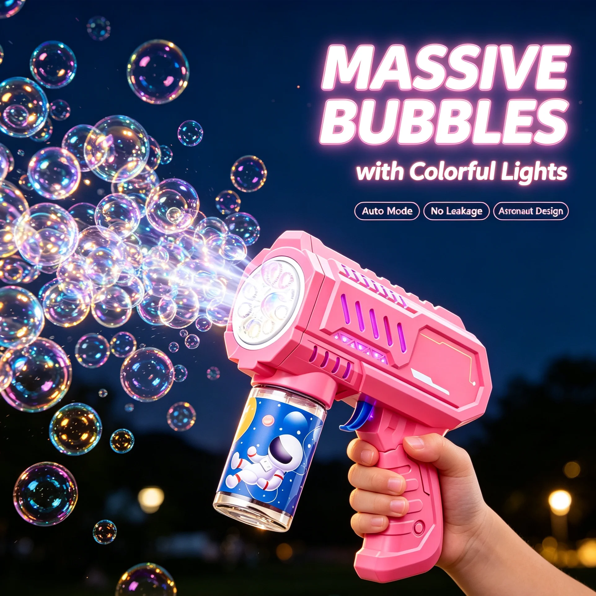 One Touch Continuous Bubble Toy Automatic Bubble Blower Machine Multi Hole Electric Bubble Maker With LED Light Astronaut Space