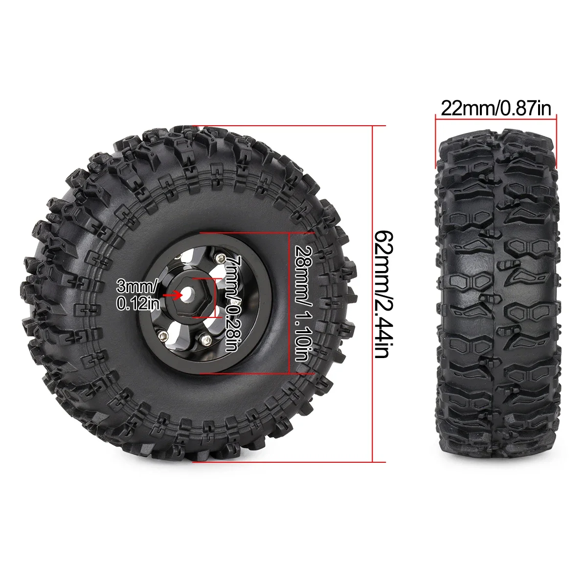 1 مجموعة 62 مللي متر 1.0 ''النحاس Beadlock محور عجلات الحافات الإطارات مجموعة ل 1/24 RC الزاحف سيارة محوري SCX24 AX24 FCX24 ترقيات أجزاء #2