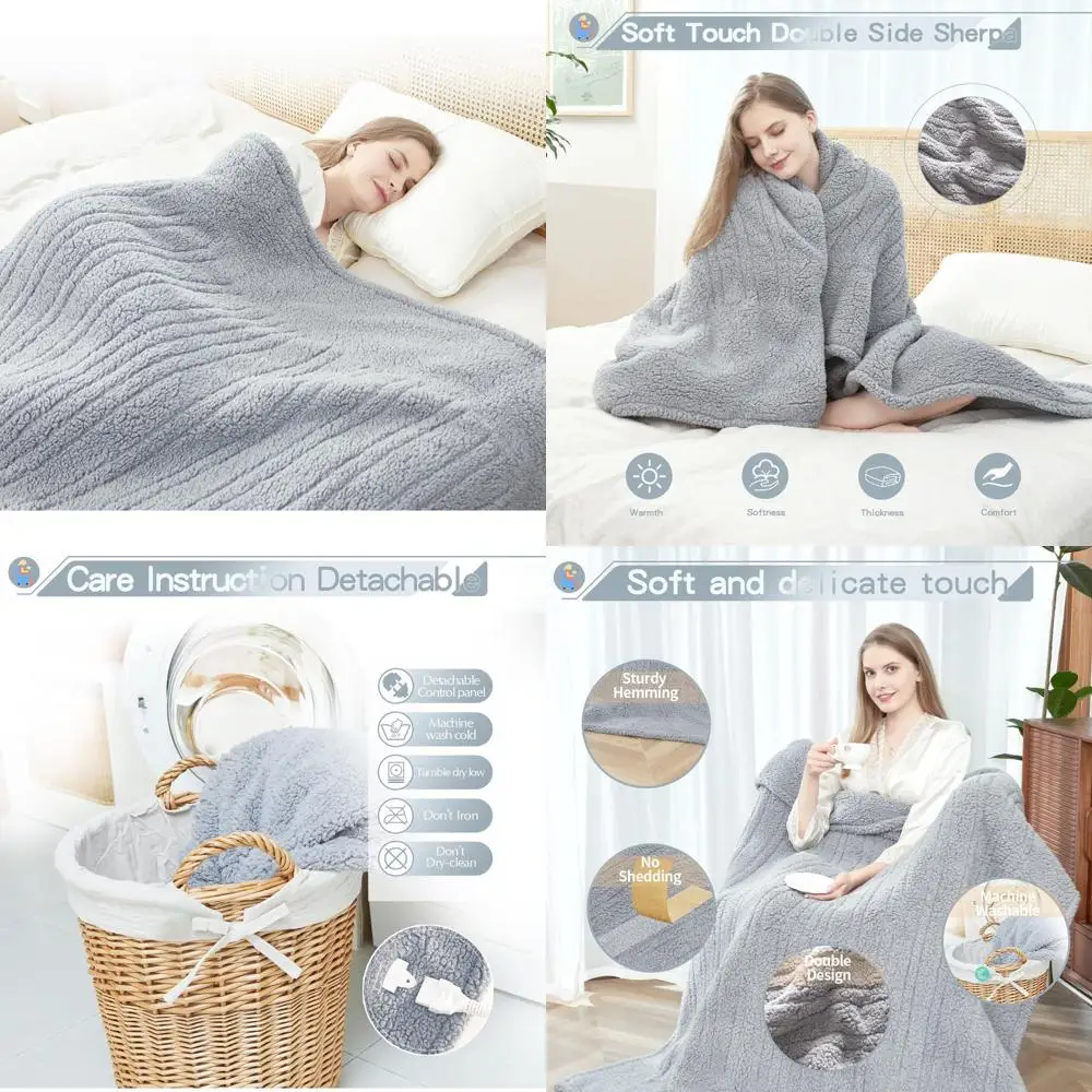 

Double-Sided Sherpa Electric Blanket, 6 Heat Settings, 10-Hour Auto-Off, 84x90 Arctic Grey