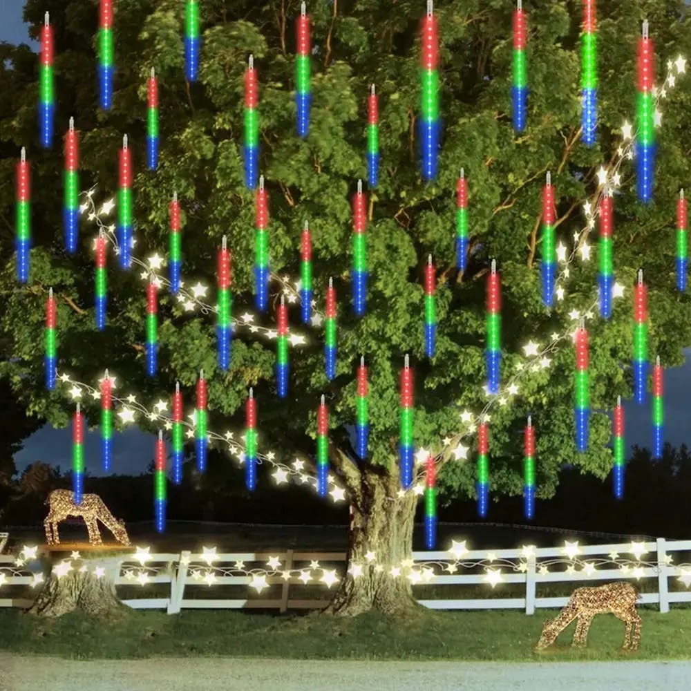 Cortina de luz LED de Navidad, guirnalda de luces de cadena de carámbano, lámpara de agua, decoración de habitación de boda, decoración de jardín al aire libre, UE/EE. UU., 4/3/2/1 Juego