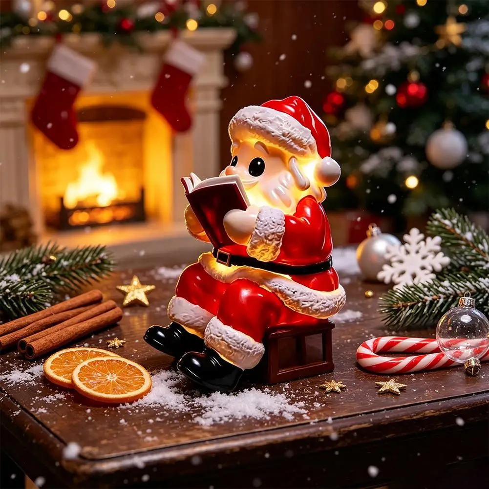 Christmas Handcrafted Resin Santa Claus Ornament LED Illuminated Figure for Home Decoration Mantel or Fireplace