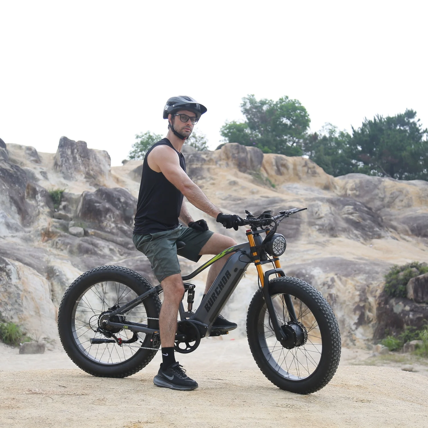 

Electric Mountain Bike BURCHDA RX80 Dual Suspension Brushless Motor 48V Lithium Battery 26 Inch 4.0 Fat Tire Adult 7 Speed