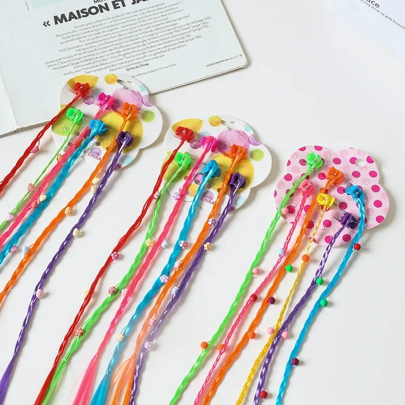 Girls Colorful Wigs Ponytail Hair Ornament Princess Hair Claw Clips Twist Braid Headwear Kids Girls Hair Accessories