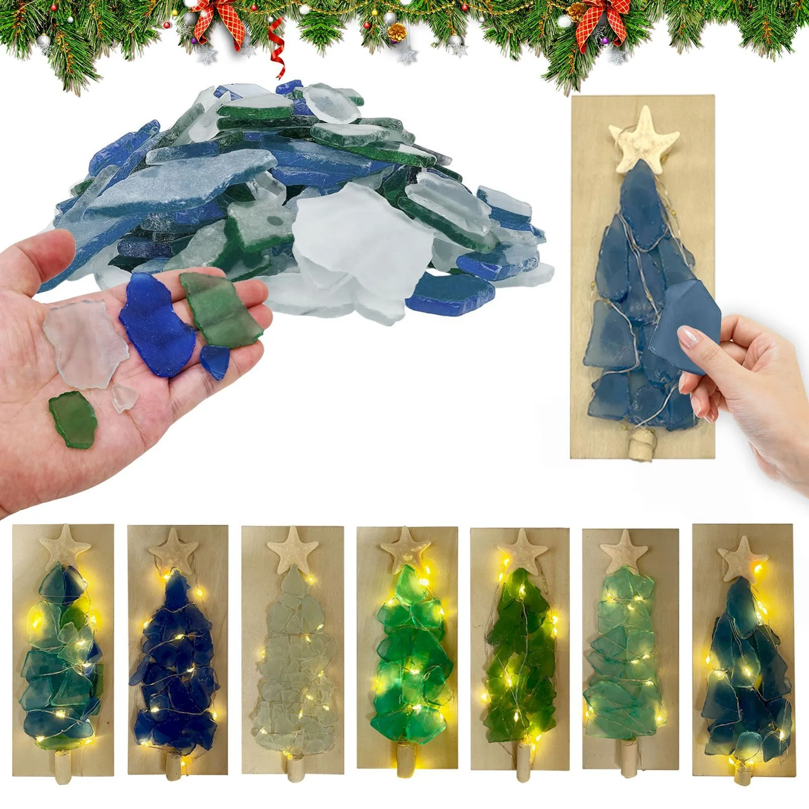 DIY zeeglas kerstboomkit tafelblad kerstbomen met verlichting thuis glazen ornamenten DIY handgemaakte ambachten voor kinderen cadeau