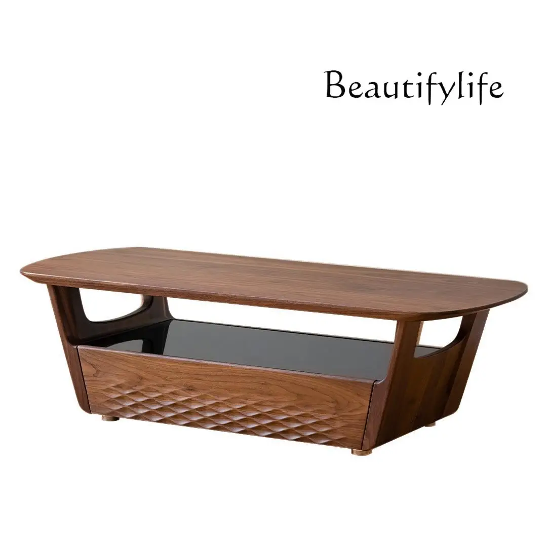 

Black walnut tea table multi-material creative storage living room simple designer fashionable high-end