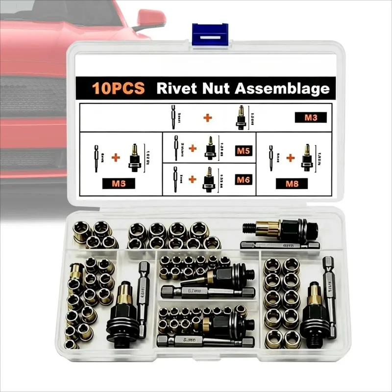 60PCS Head Rivet Nut Tool M3 M4 M5 M6 M8 Carbon Steel Threaded Rivet Nut Kit