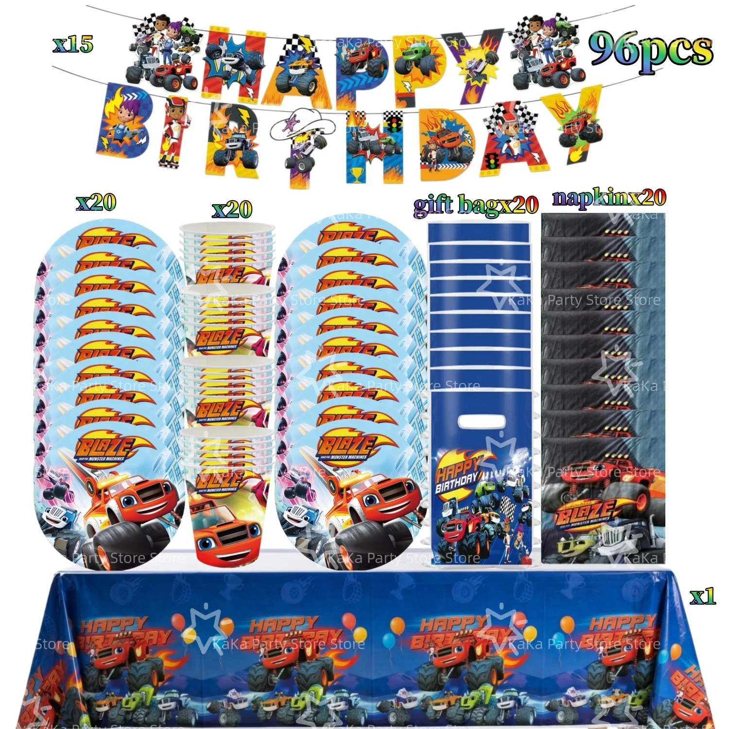 Blaze Monster Ballons Maschinen Rennwagen Geburtstagsparty Dekoration Tischware Tischdecke Teller Becher Servietten Tasche Rennparty Zubehör