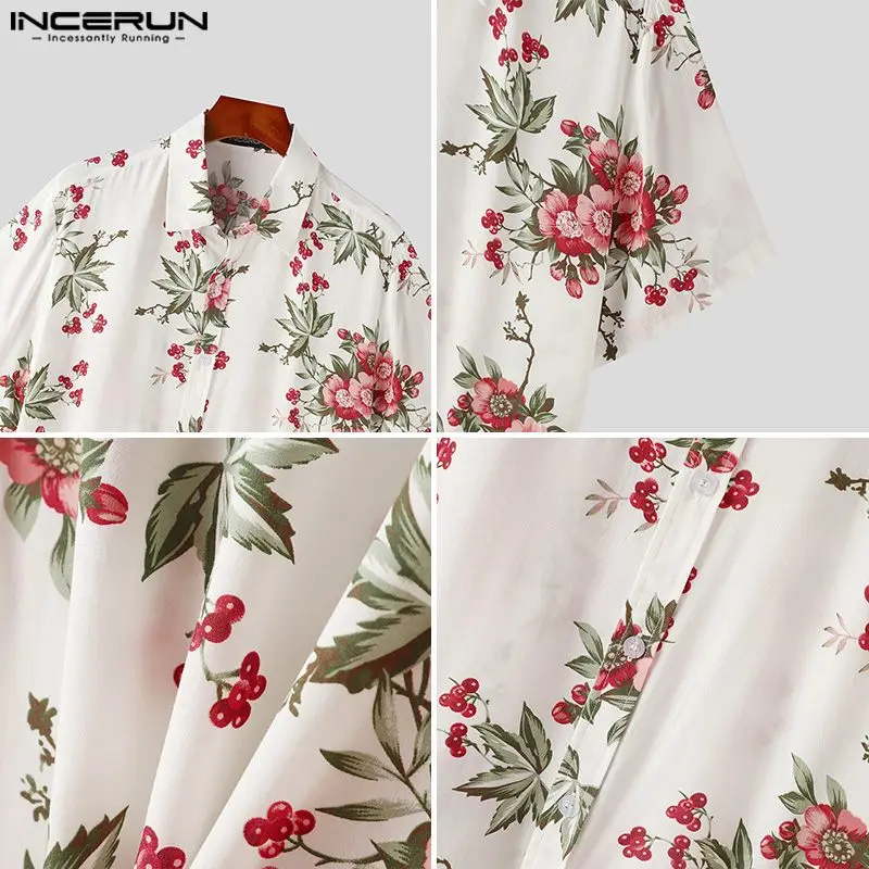 2024 Men Hawaiian Shirt Flower Printing Lapel Short Sleeve Vacation Men Clothing Streetwear Summer Casual Shirts S-5XL INCERUN