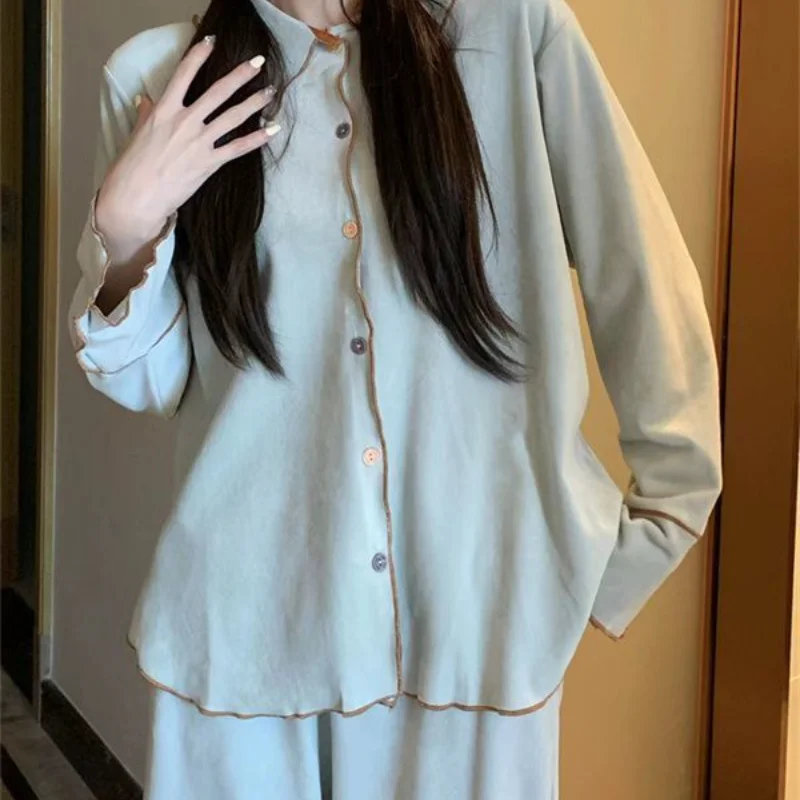 

Женские пижамные комплекты для сна, студенческие зимние брюки с длинными рукавами, теплая одежда, минималистичная повседневная домашняя одежда, новый продукт