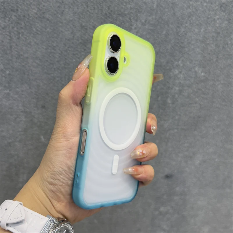 Gradient Water Ripple for Magsafe Phone Case for iPhone 16 pro max 15 Pro 14 13 12 Frosted Skin Feel Wireless Charging Cover