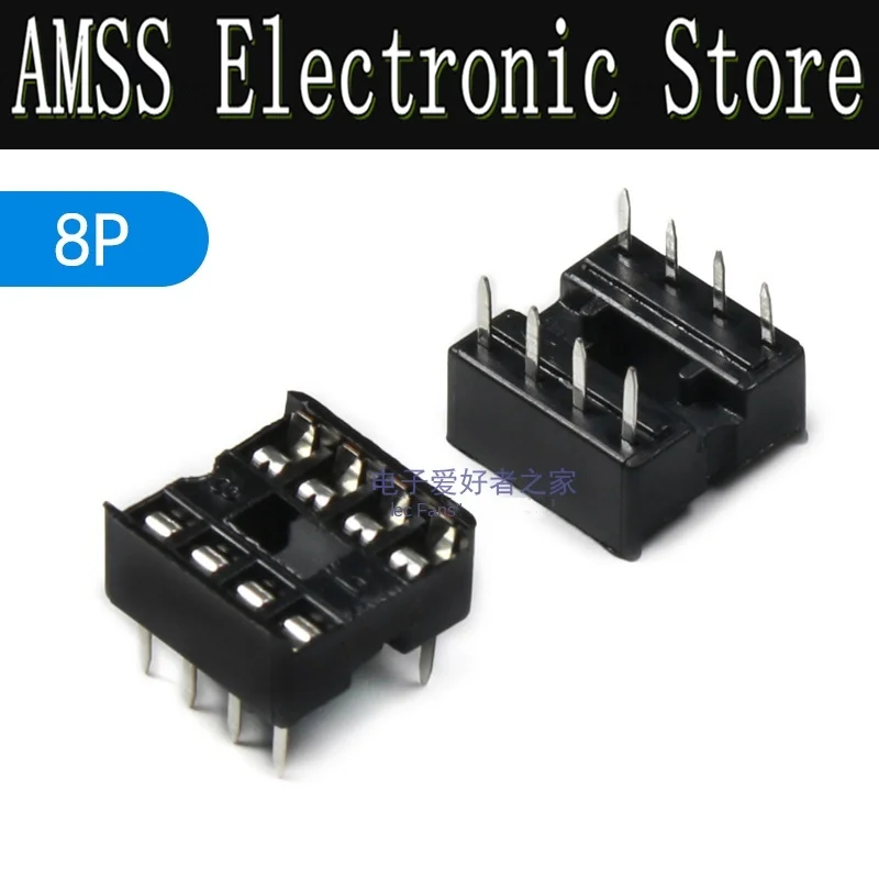 AMSS 10pcs 8Pin DIP8 8Pins square hole straight plug IC socket chip base electronic integrated circuit connector PCB