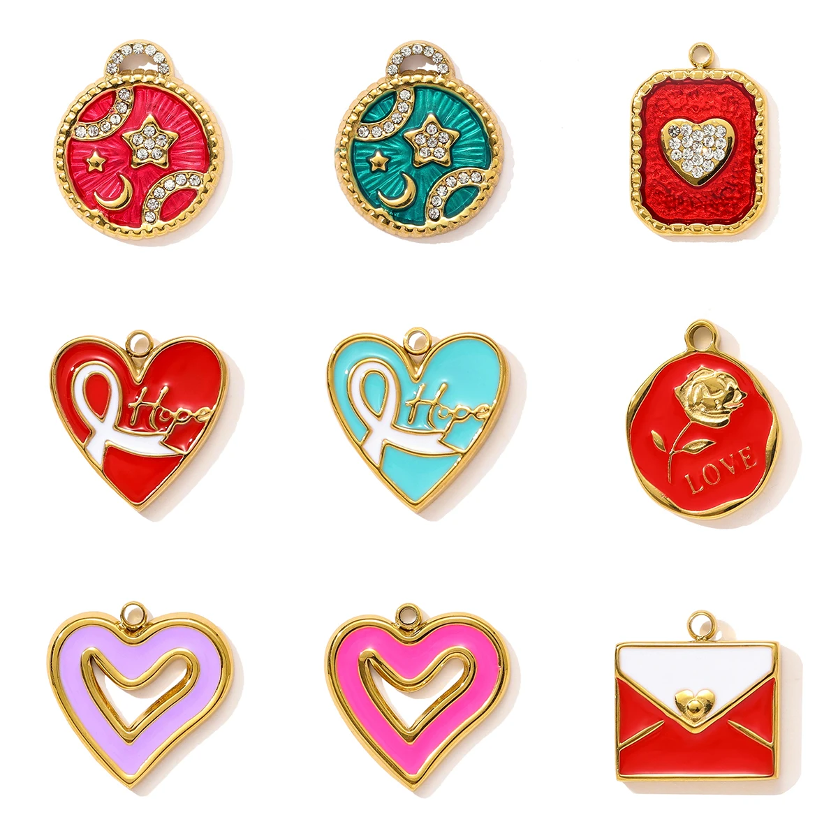 3Pcs/Lot Stainless Steel Coconut Flower Heart Star Charms Enamel Pendants For DIY Jewelry Making Necklace Earring Accessory