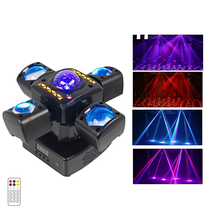 

80W Moving Head Light LED DMX Mini 4-Arm Remote Control Beam Strobe Disco DJ Party Light Stage Effect For Club Events Wedding