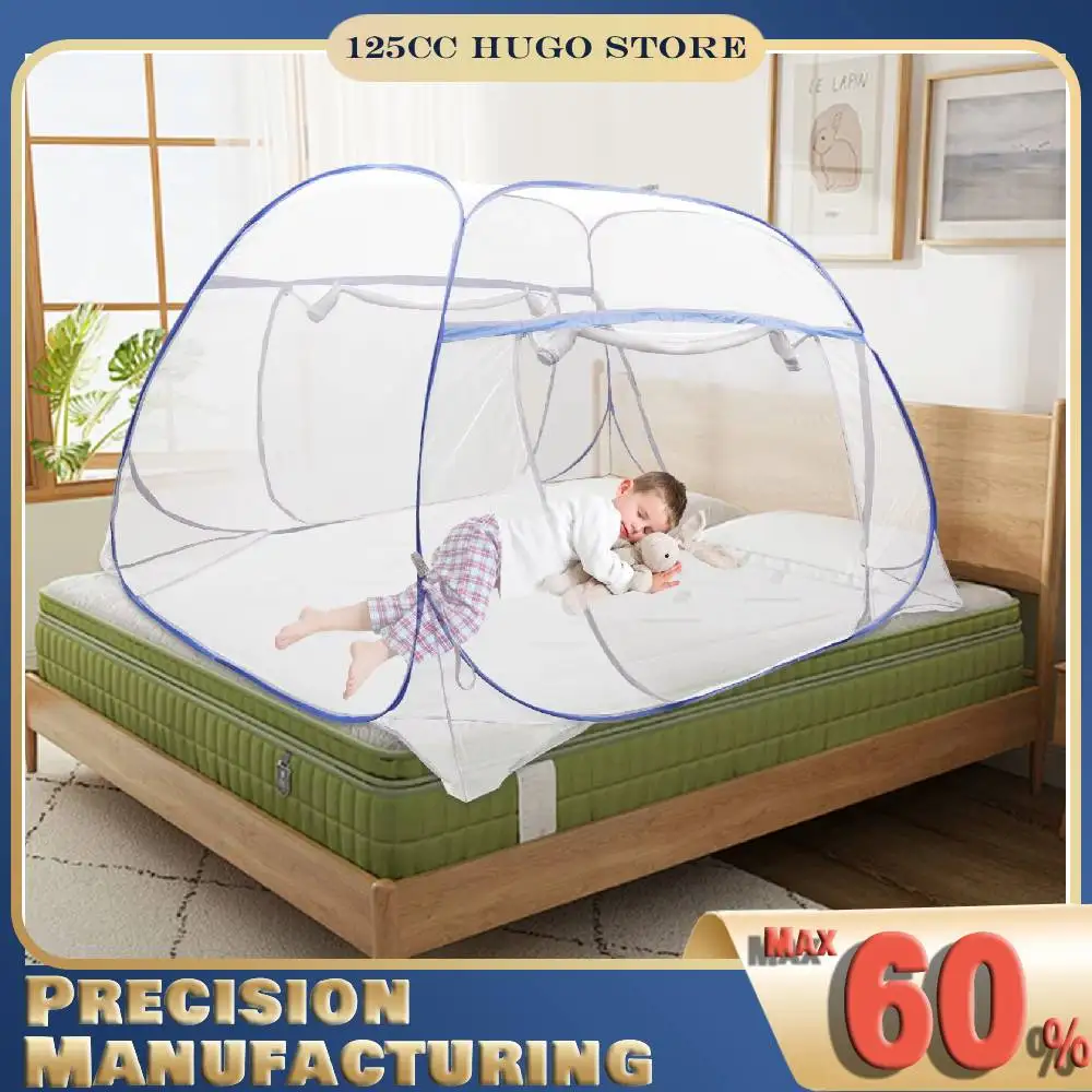 

Синий навес для кровати, москитная сетка, подходящая для широких кровати размера «queen-size» шириной 1,8 м/5,91 фута, полностью закрытый противомоскитный навес