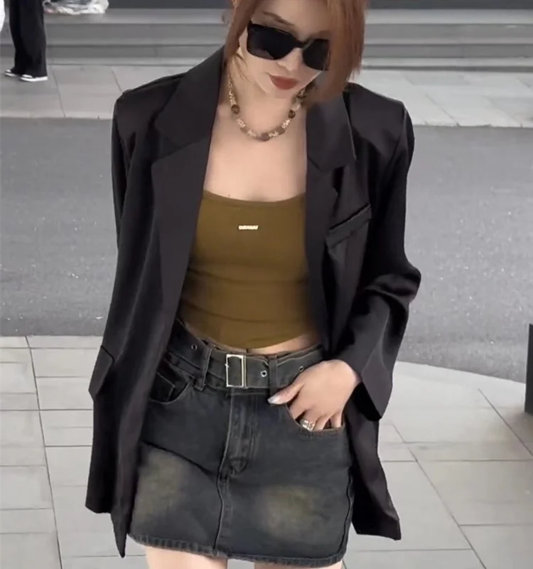 Blazer da donna Abbigliamento da lavoro di alta qualità Stampato su misura Chiusura leggera Cappotto selvaggio di media lunghezza Cinched professionale