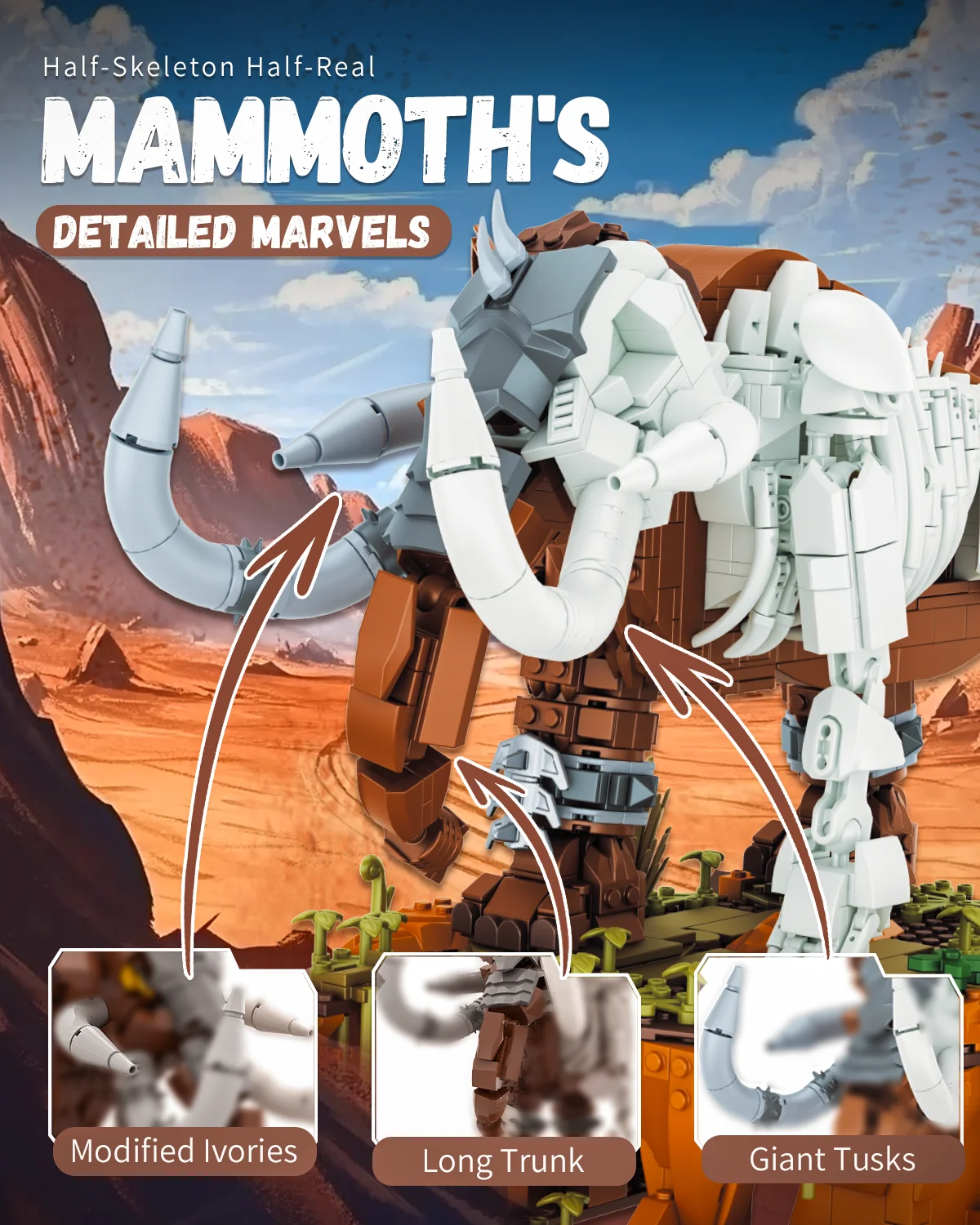 1310 قطعة الجوراسي Semiskelton الماموث اللبنات الكلاسيكية نماذج للحيوانات القديمة الطوب سطح المكتب الحلي الأولاد هدايا عيد الميلاد #5