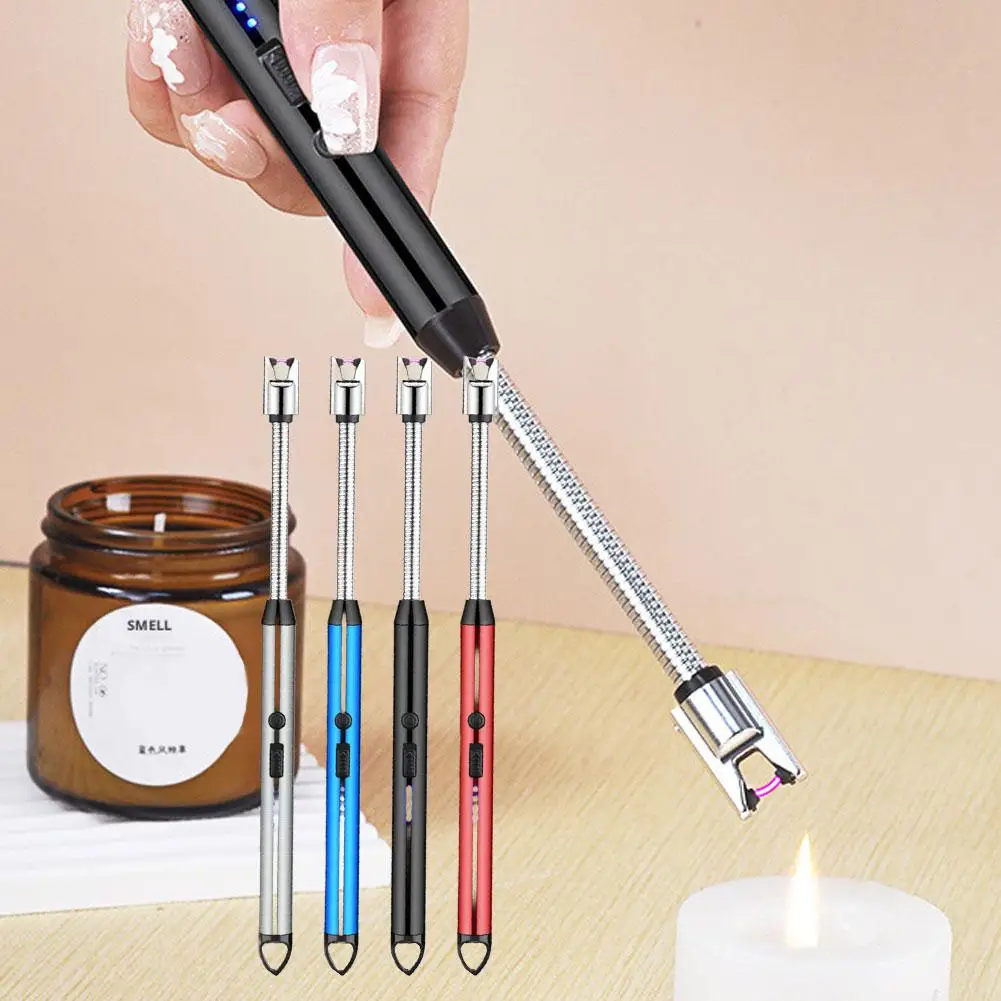 Type-C Rechargeable Blue Hanging Hook Arc Lighter - Windproof Electric Pulse Ignition Gun For Camping Kitchen
