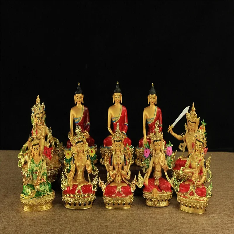 V8 Alloy Painted Sanbao Buddha Manju Four Arms Lotus White Green Tara Vajra Buddha Statue