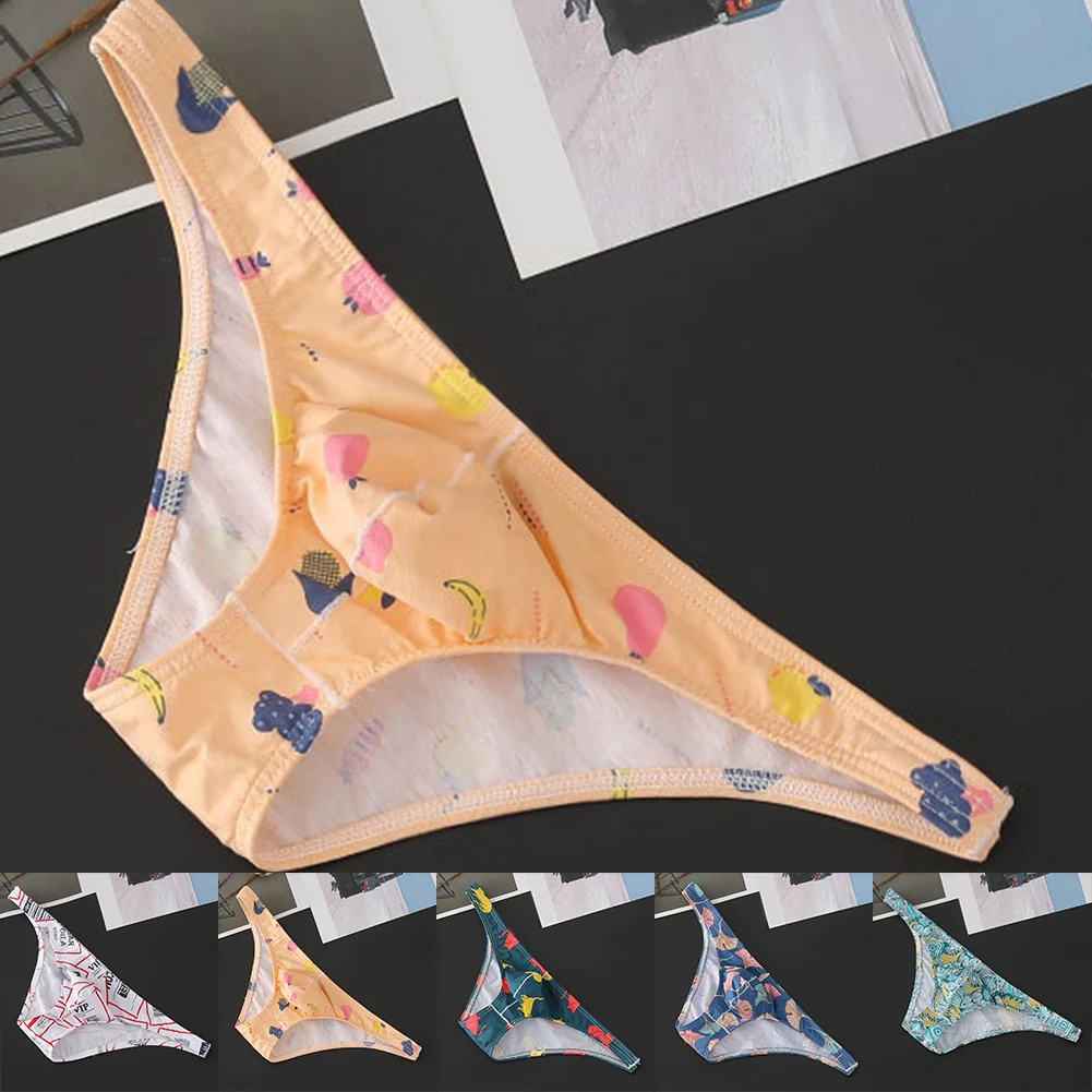 

Mens Sexy Low Waist Print underwear men's thongs Gay Sissy Bulge Pouch Briefs Men's panties Cotton underpants men Soft g-string