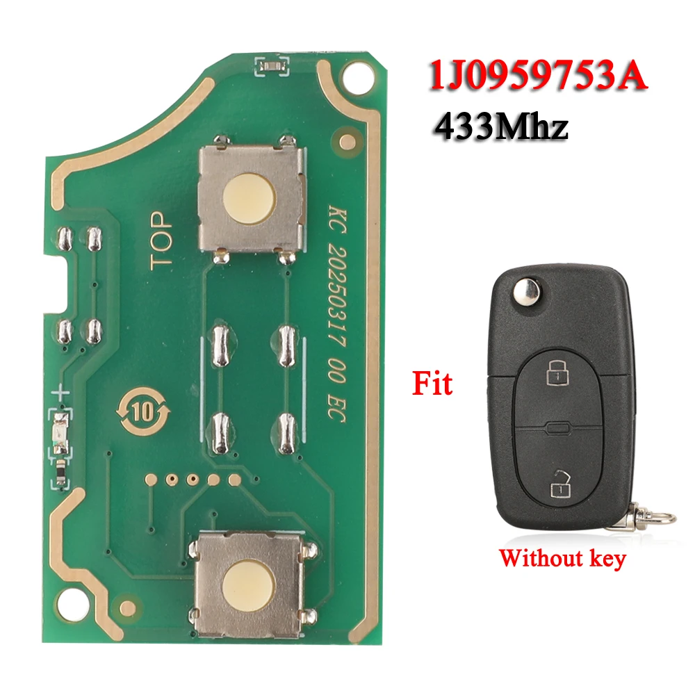 Jingyuqin Remote Autoschlüssel Platine 1J 0959753 A 433 MHz für VW Volkswagen Passat Golf MK4 2 Tasten 1J0 959 753 A Fob PCB