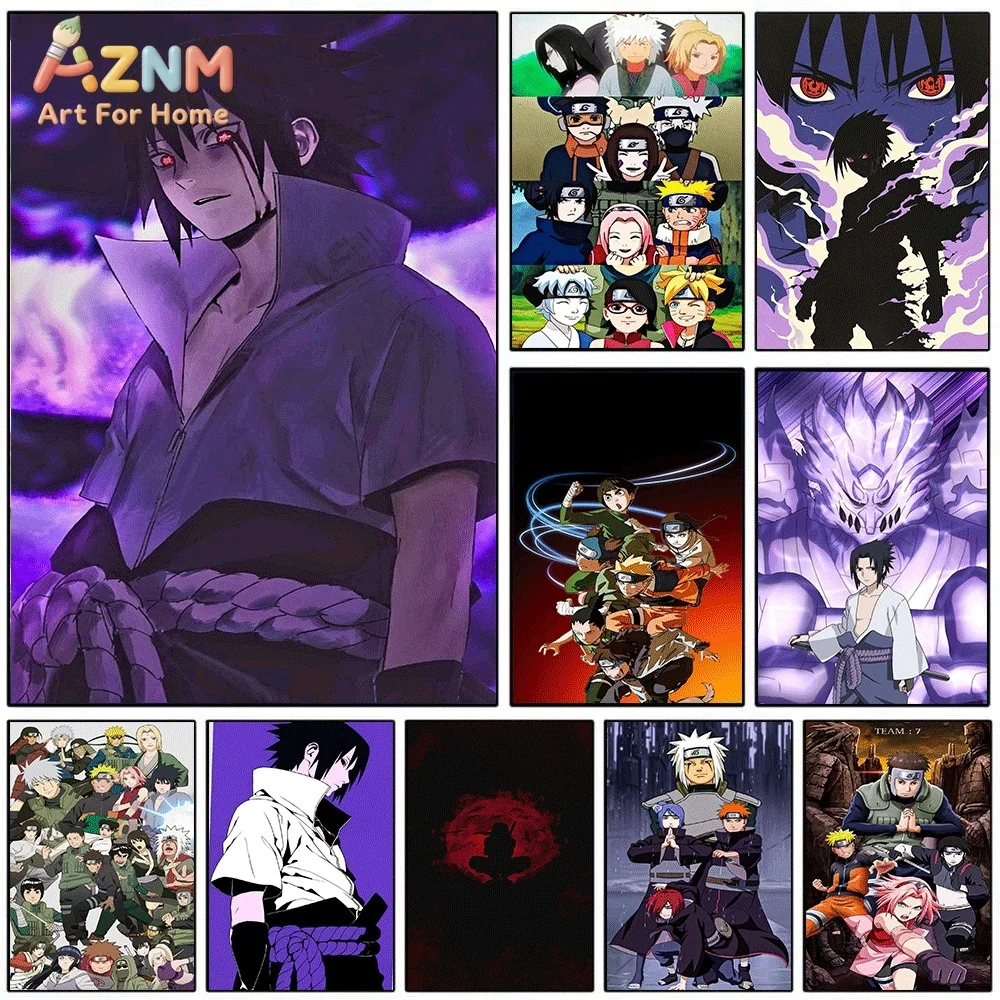 Uchiha Sasuke Purple Susanoo Background Anime Canvas Wall Art Print Poster Unframed Canvas Painting Home Bedroom Living Room W