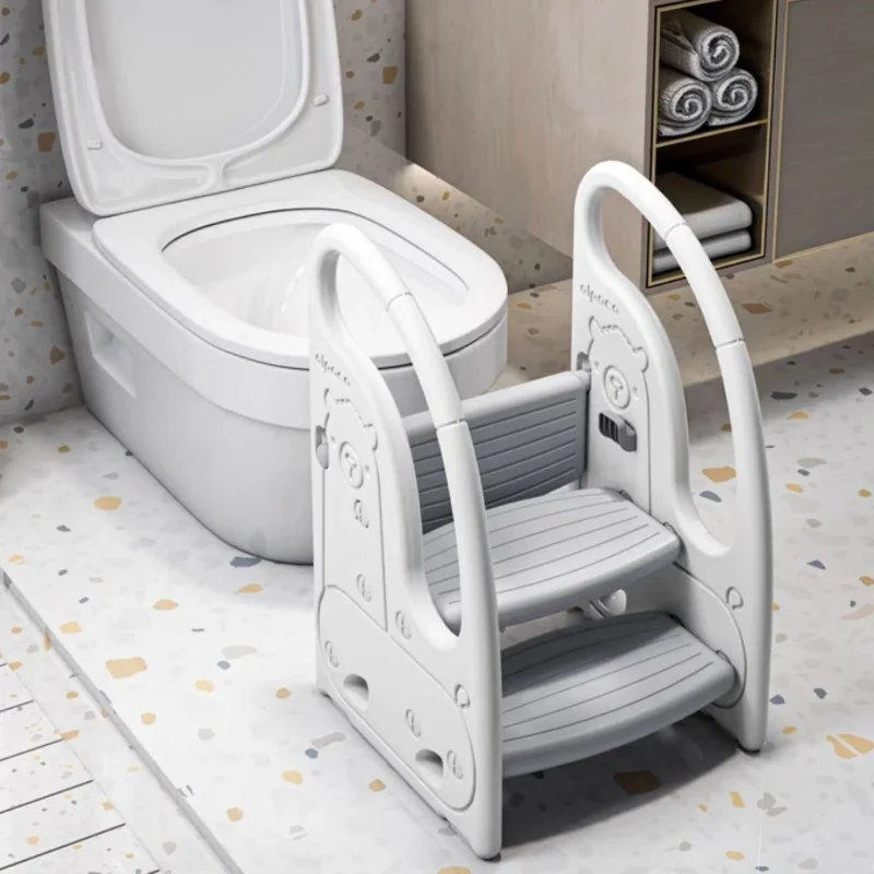 Foldable 3-Step Stool with Handles Anti-Slip Adjustable 4-in-1 Bathroom Sink Stool for Kids Toddler Potty Training Safe and