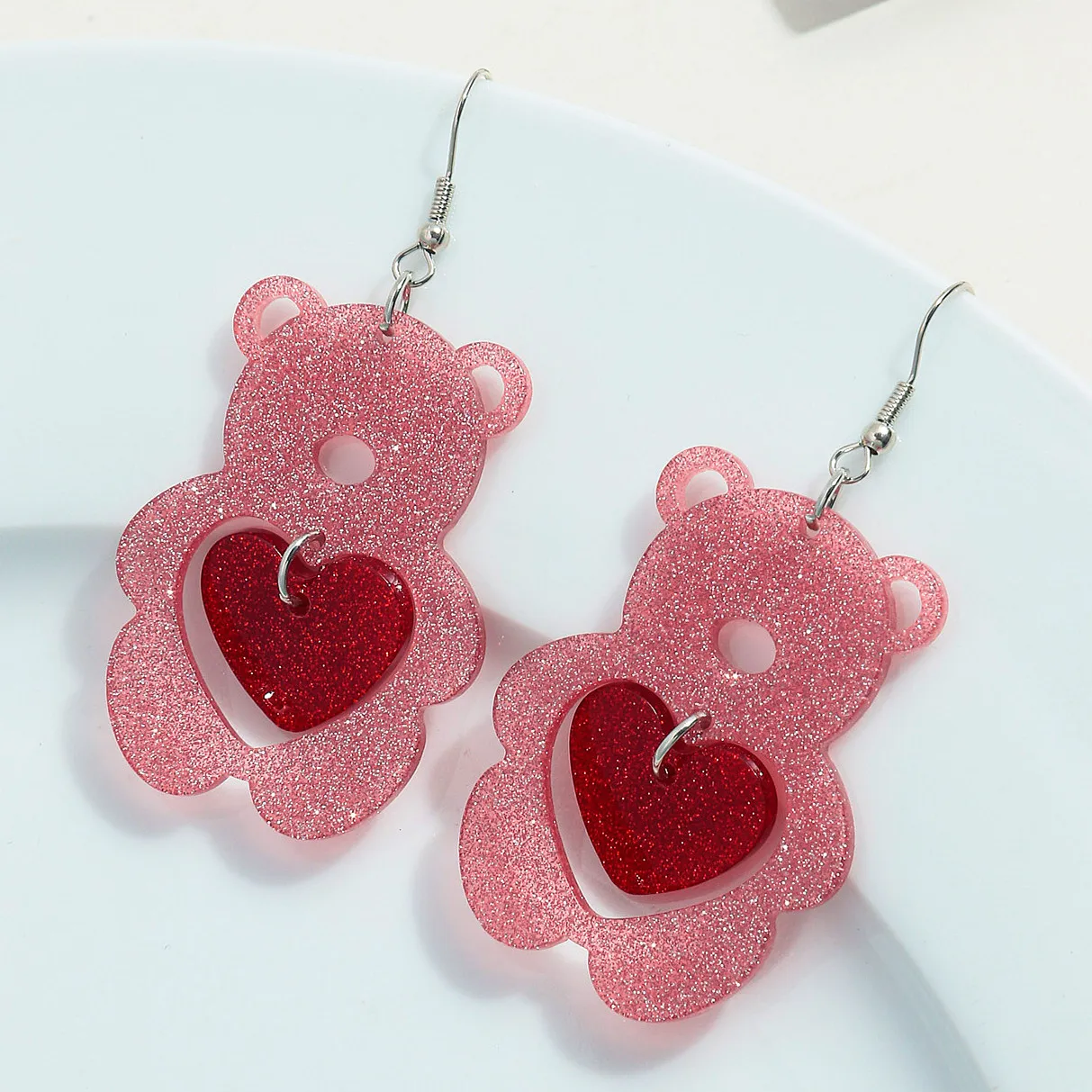 

New Cute Bear Heart Acrylic Drop Earring for Women Sweet Love Animal Dangle Earring Fashion Jewelry Valentine's Day Gifts