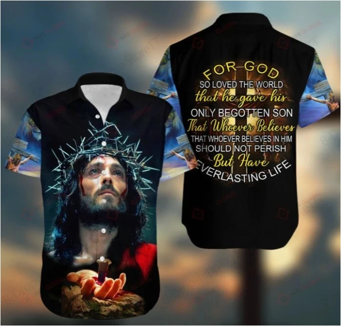 

Mens Summer Hawaiian Shirt GOD JESUS Faith 3D Print Shirts Man/Women Fashion Short Sleeve Button Beach Shirt Social Blouses Man