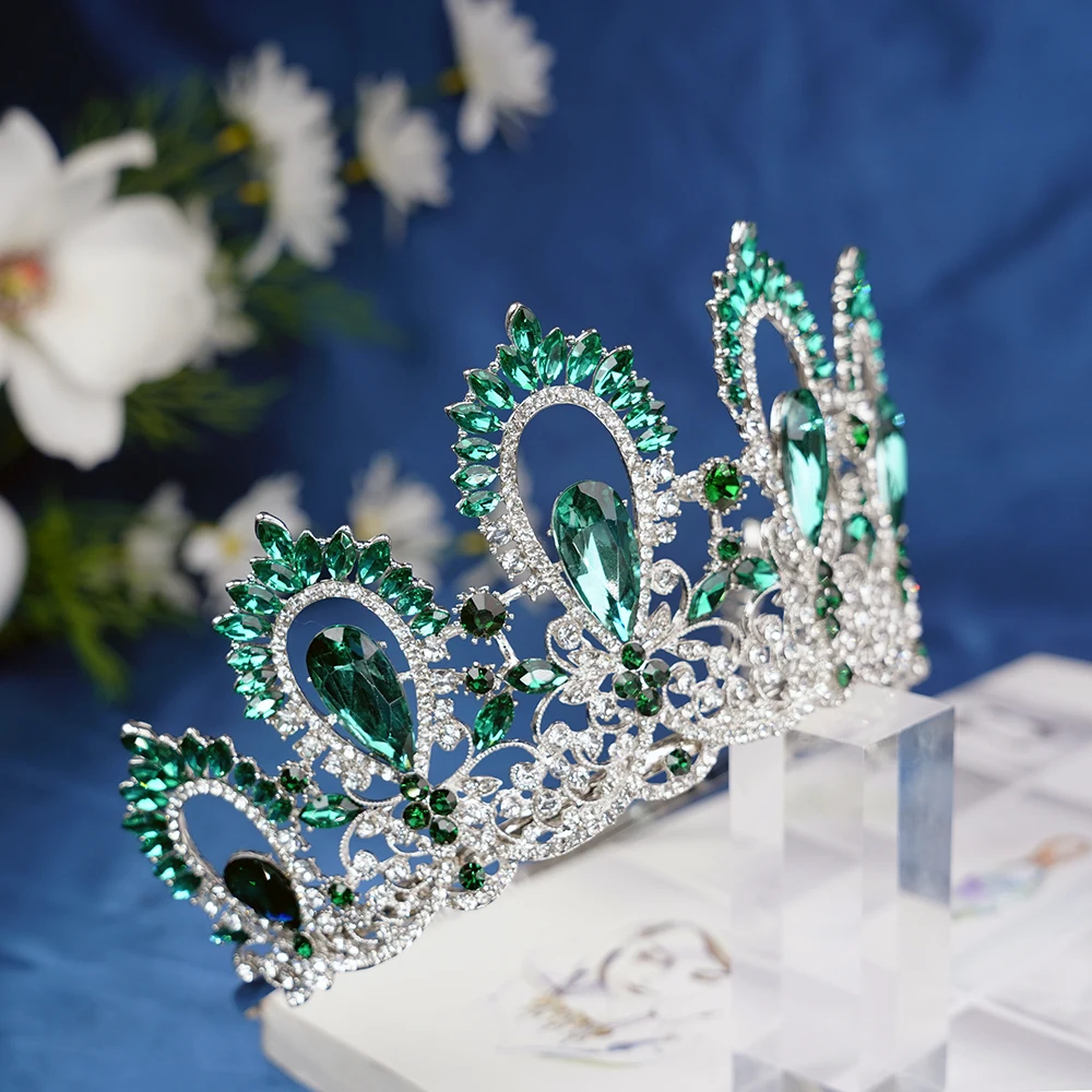 우아한 바로크 왕실 여왕 티아라 대형 크리스탈 대회 왕관 헤어 액세서리 공주 왕관 신부 결혼식용