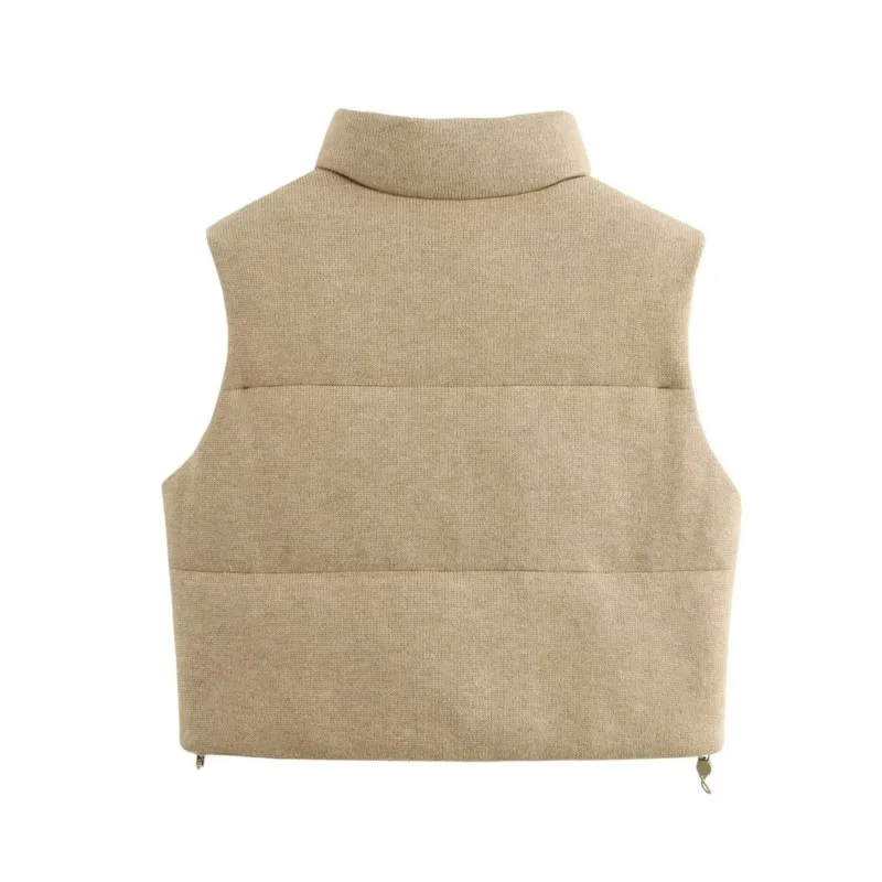 TRAF Stand Collar Tank Top Women Clothing Rib Knit Waistcoat High Street Cotton Pockets Woman Top Zipper Female Tops