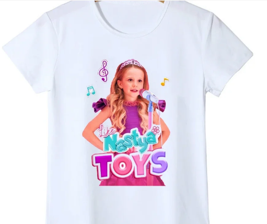 Camisetas con diseño novedoso para niñas, ropa divertida con estampado de dibujos animados de Nastya para niñas, camisetas de moda para bebés de verano para niños