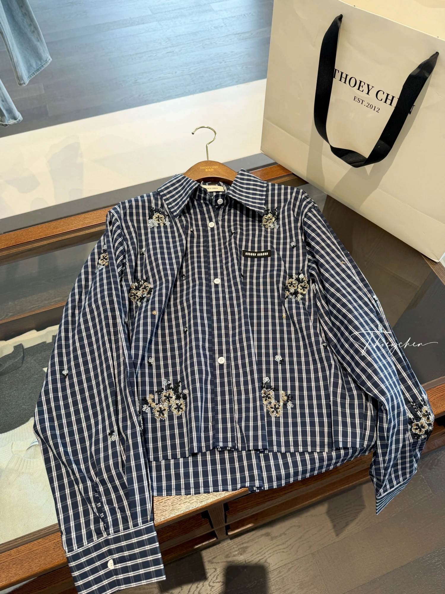 

Женская рубашка THOEY CHEN Miu Sle из чистого хлопка с длинными рукавами, 3D-бисером, повседневная, свободного кроя, весна-лето, новинка