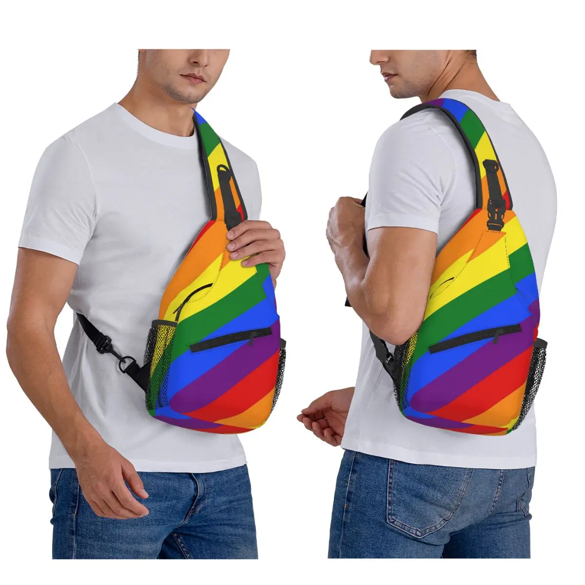 Gay Pride Flag Chest Bag Men Sling Crossbody Backpack Chest Bag Traveling Hiking Daypack Shoulder Bag