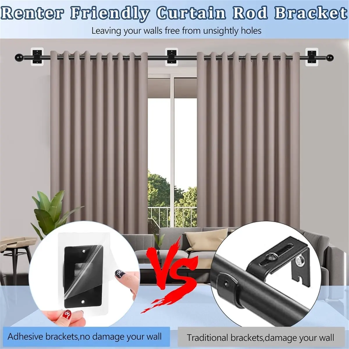HOUSEHOLD*GOOD 6PCS Self-Adhesive Curtain Rod Bracket, Suitable for Tenant'S Curtain Rod Hook, Simple and Elegant Style