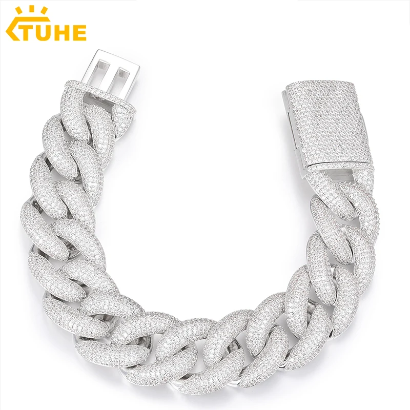 

20mm Miami Cuban Chain Bracelet for Men Hip Hop Iced Out Cubic Zirconia Copper Gold Plated