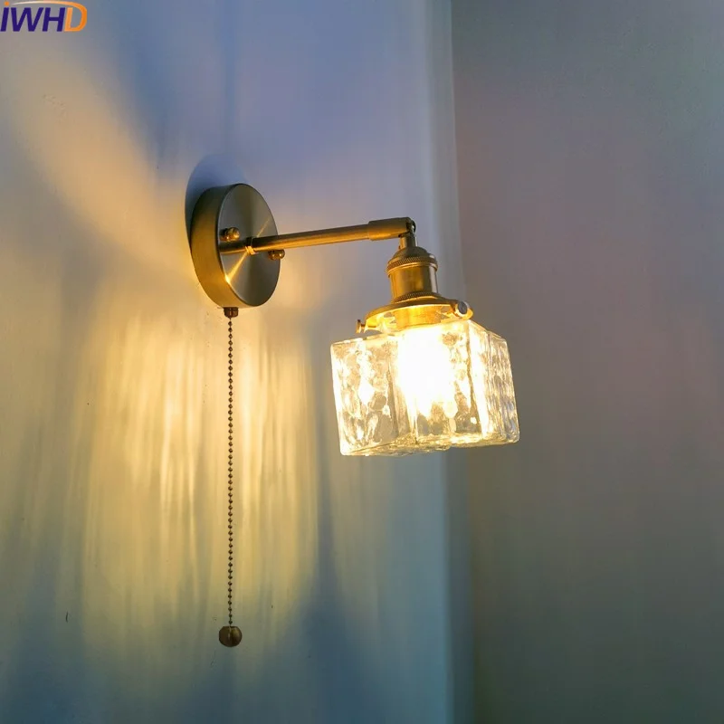 

IWHD Glass Copper LED Wall Lamp Nordic Modern Corridor Bedside Bathroom Mirror Light Interior Aplique pared