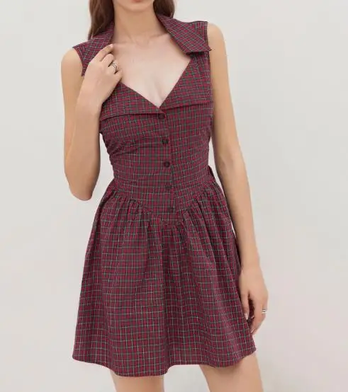 

Retro Short Dress Sleeveless Waist Cinching Slimming Versatile Short Skirt for Children