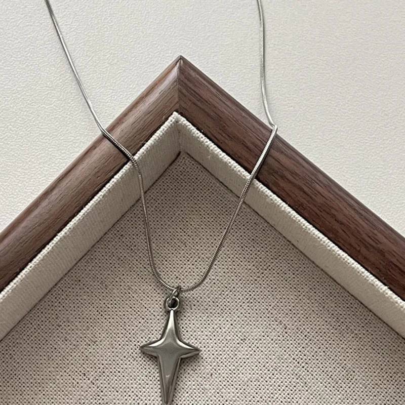Korean Style Four-Pointed Star Pendent Necklace Simple Girl Clavicle Chain Trendy Girl Wedding Choker Fashion Jewelry Party Gift