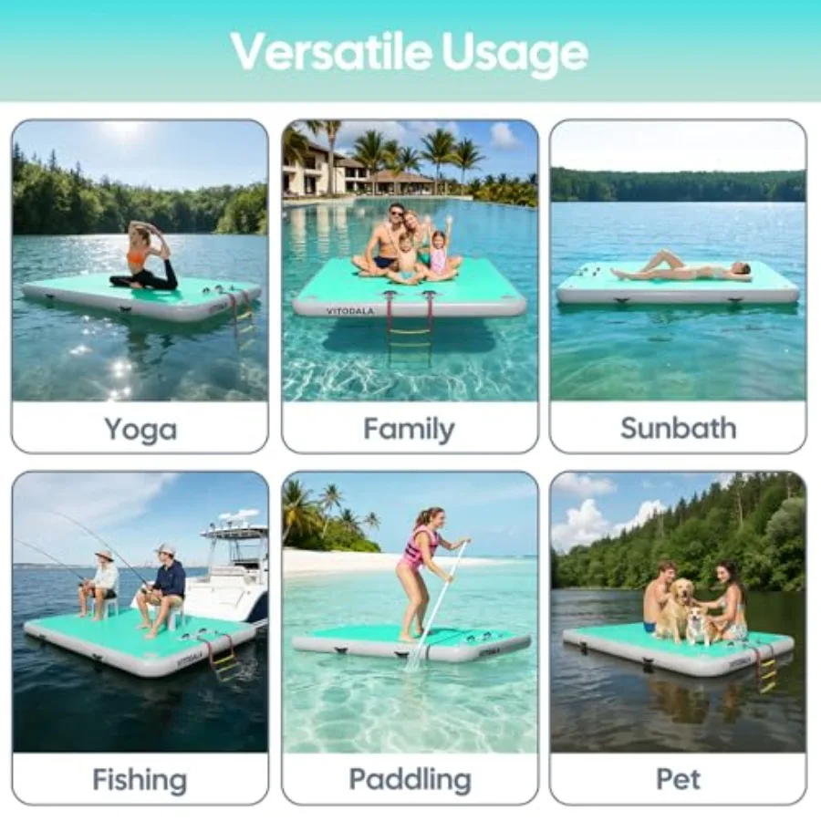 Inflatable Floating Dock for Pool Lake River Beach Ocean, PVC Material, Blue, 6 Inch Thick Non-Slip Surface, 5FT, 5 ft x 6.6 ft x 6