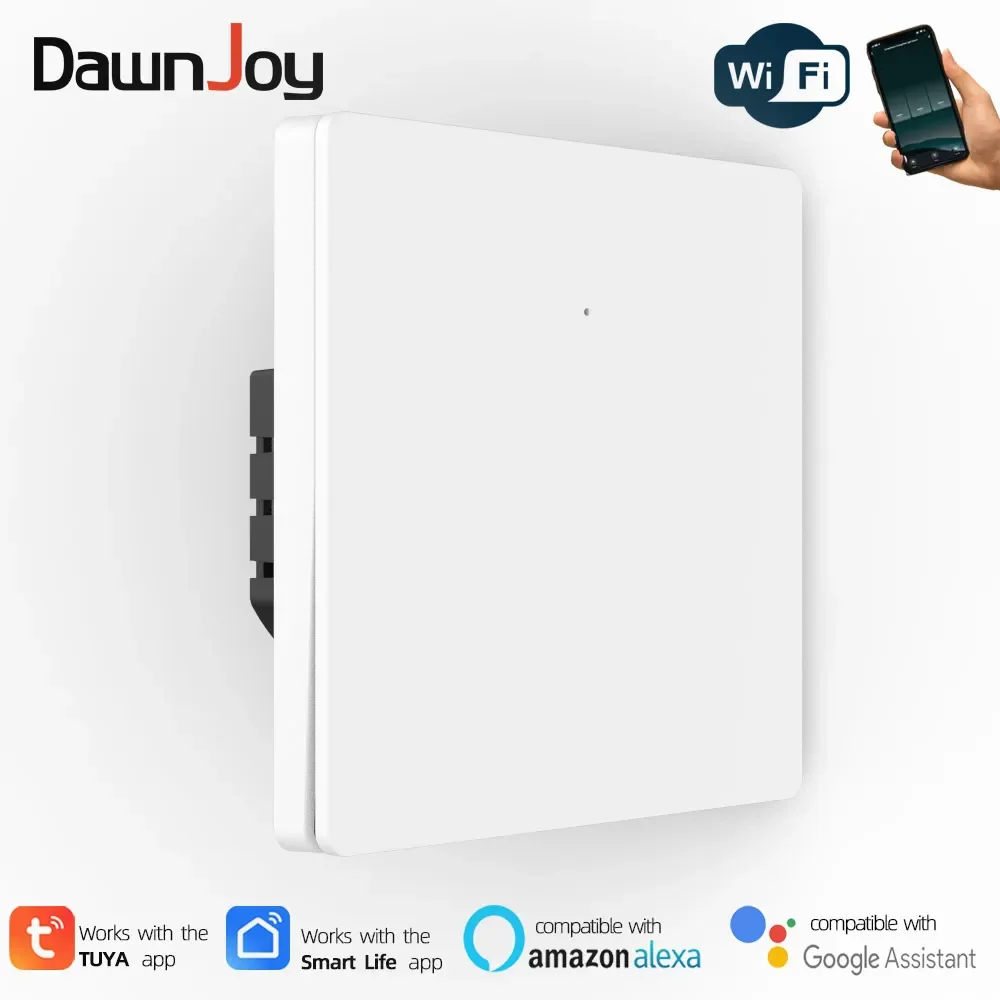 

Dawnjoy smart wifi switch light 220V neurtal wire EU micro switch push botton 1 Gang app Voice Control Google Home Alexa tuya