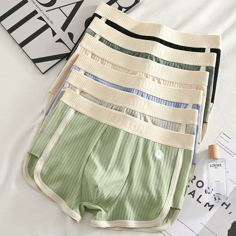 

MAIMENG 100% Cotton Solid Striped Men's Boxer Sexy Breathable Mesh U Crotch Underwear High Elastic Widen Waistband Underpants
